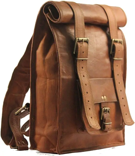 URBAN DEZIRE Men's Leather Vintage Roll On Laptop Backpack Rucksack knapsack college bag
