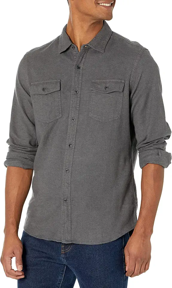 Amazon Essentials Men's Slim-Fit Flannel Long-Sleeve Button Down Shirt, Two-Pocket, 100% Cotton, Plaid