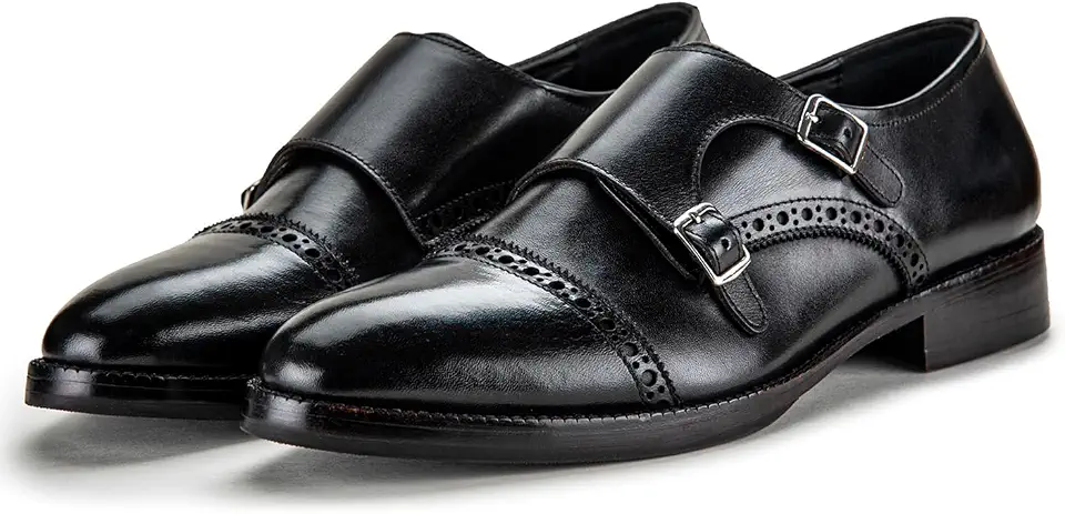Lethato Handcrafted Men's Captoe Double Monk Strap Genuine Leather Modern Classic Dress Shoes