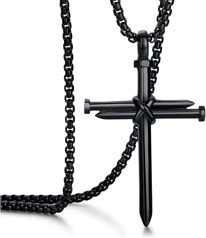 Rehoboth Men's Stainless Steel Nail Cross Pendant Necklace With 24 Inch Chain