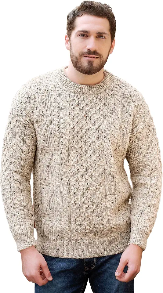 Aran Crafts Irish Unisex Cable Knit Crew Neck Wool Sweater (C1347)