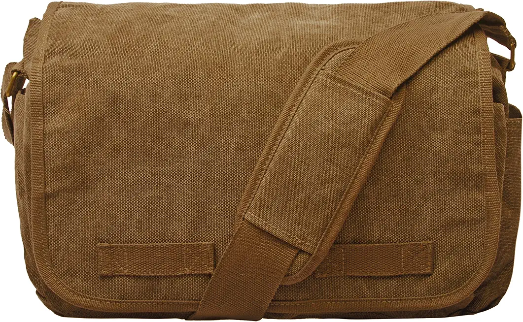 Men's Brown Waxed Canvas Messenger Bag With Leather Trim