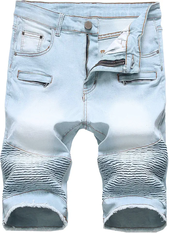 Enrica Men's Ripped Distressed Slim Fit Holes Denim Shorts