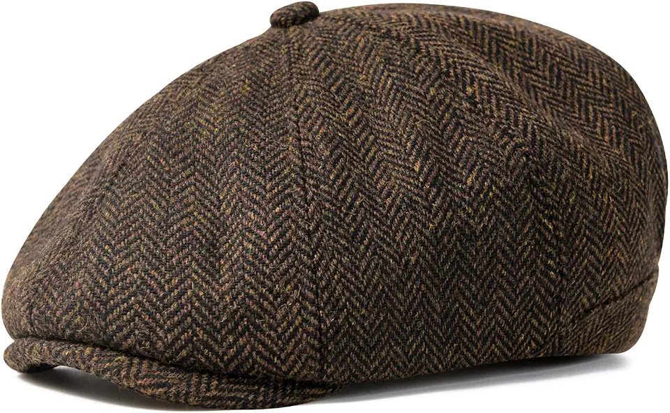 Men Wool Blend 8 Panel Newsboy Cap Tweed Hat