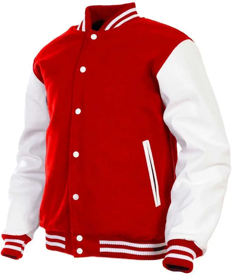 Deckra Men's Varsity Jacket Genuine Leather Sleeve and Wool Blend Letterman Boys College Varsity Jackets XS-5XL