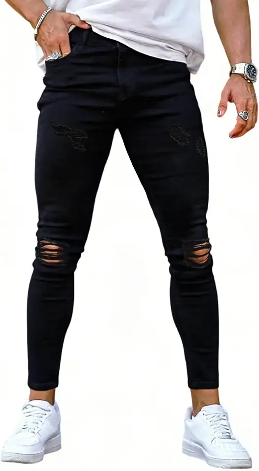 Global Recycled Standard GINGTTO Mens Skinny Jeans Stretch Slim Fit Ripped Denim Pants