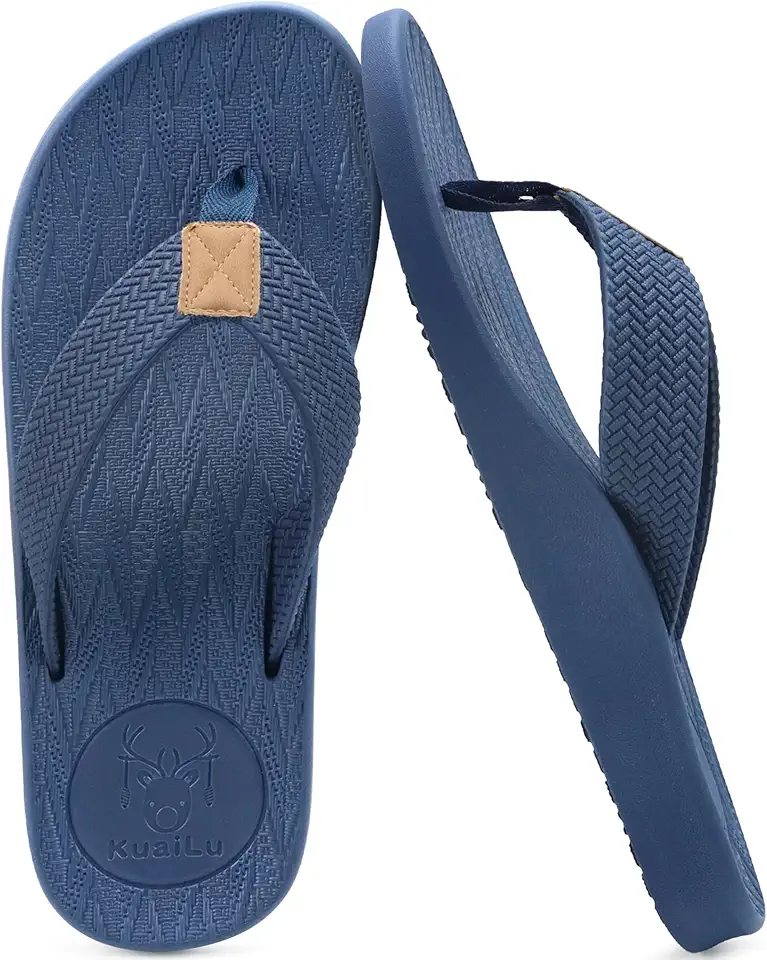 KuaiLu Mens Flip Flops Comfortable Arch Support Waterproof Thong Sandals