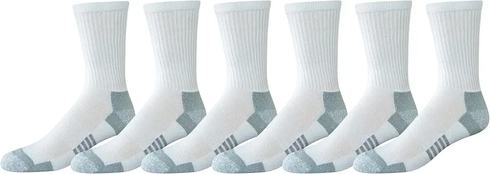 OEKO-TEX STANDARD 100 Amazon Essentials Men's Performance Cotton Cushioned Moisture Control Socks, Athletic Crew, Breathable, 6 Pairs
