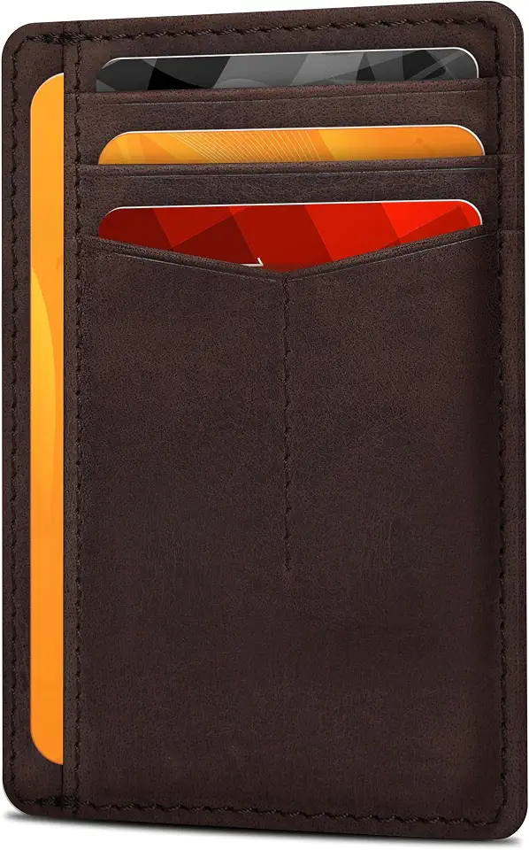 Slim Minimalist RFID Leather Wallet, Front Pocket Card Holder, Mid Brown