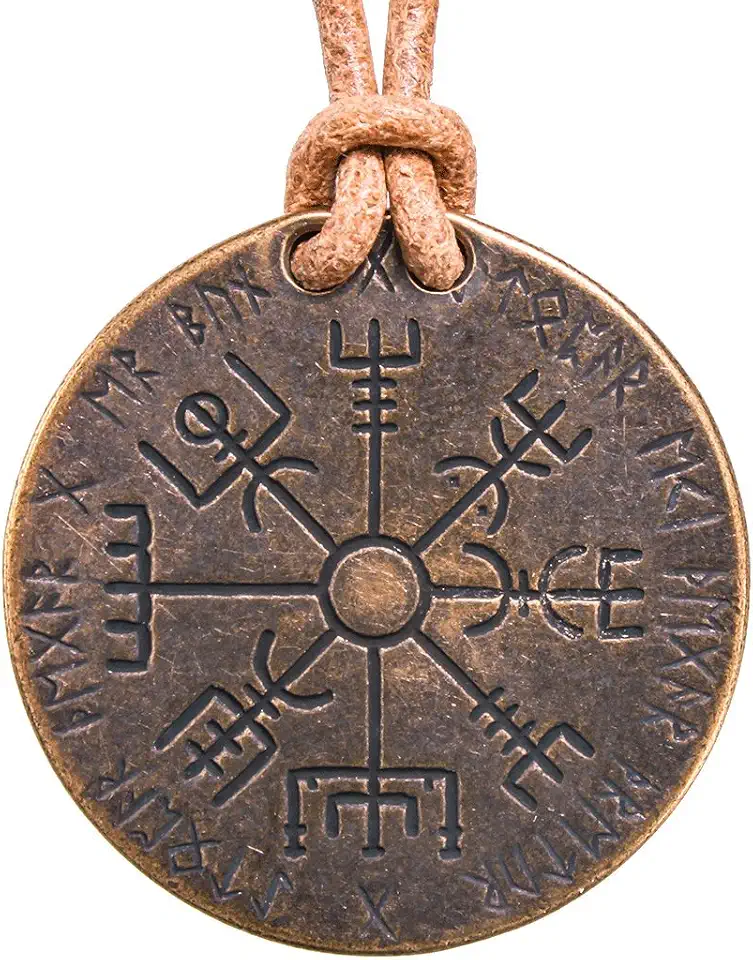 Shire Post Mint Vegvisir Norse Compass Necklace on Leather Cord