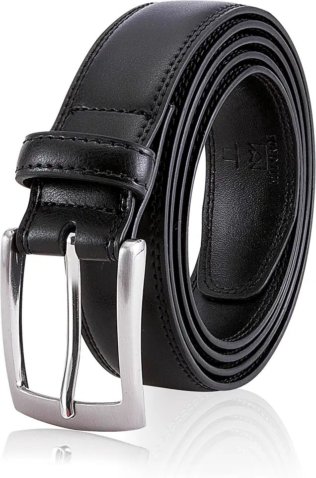 MILORDE Men's Genuine Leather Dress Belt for Work Business and Casual