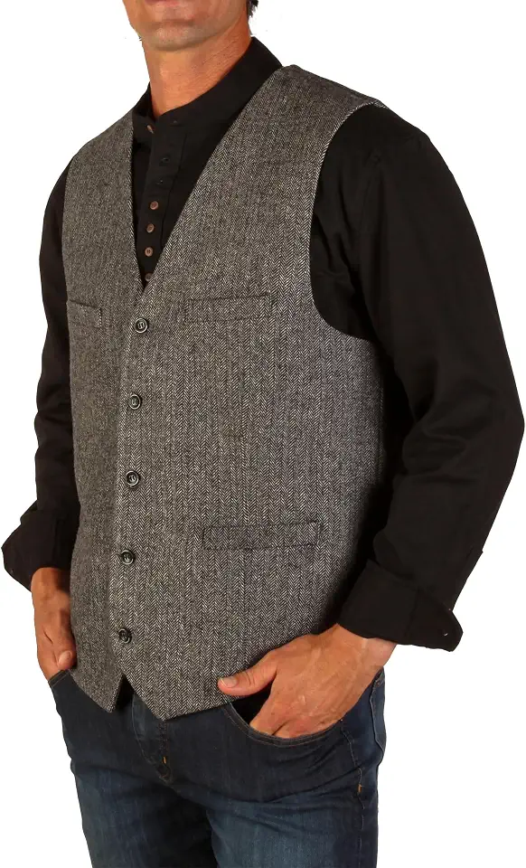 The Celtic Ranch Men's 50% Wool Irish Tweed Herringbone Vest