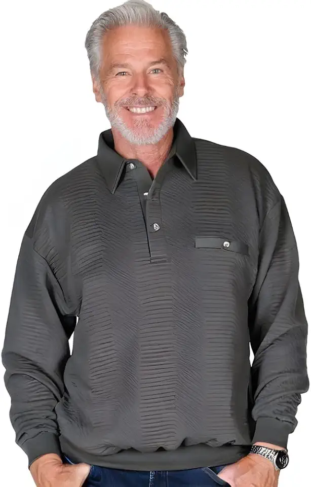 Men's L/S Solid Textured Banded Bottom Shirt