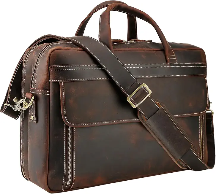 Masa Kawa Leather 15.6" 17" Laptop Briefcase Men Business Messenger Bag
