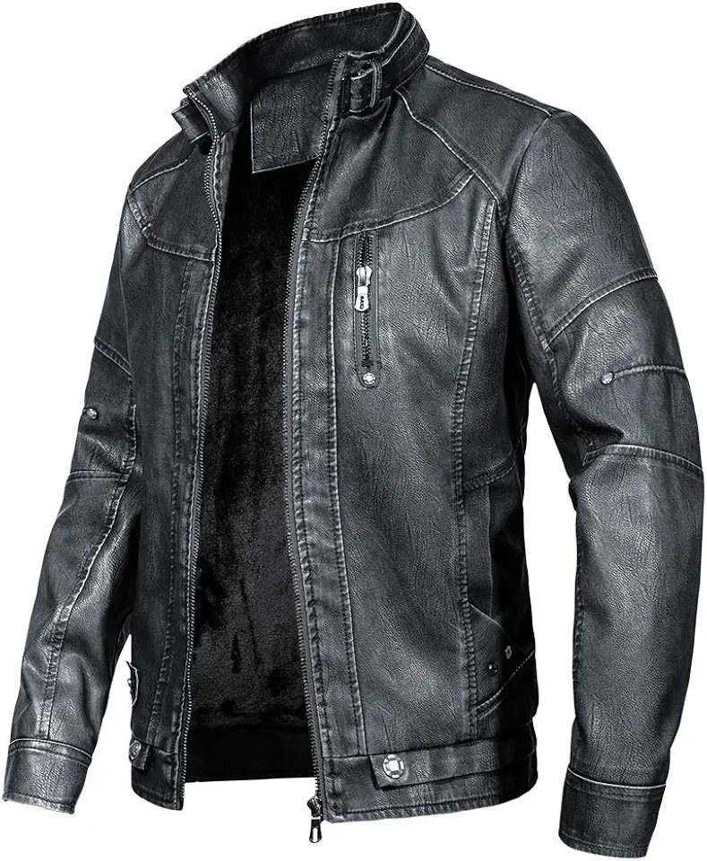 WULFUL Men's Vintage Stand Collar Leather Jacket Motorcycle PU Jacket and Coat