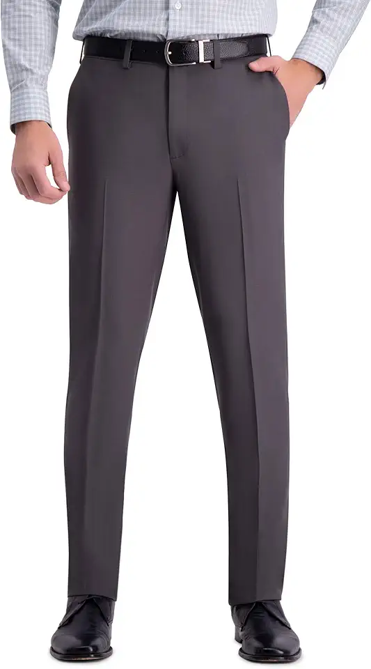 Men's Slim Fit Charcoal Grey Flat Front Pleated Trouser Pants