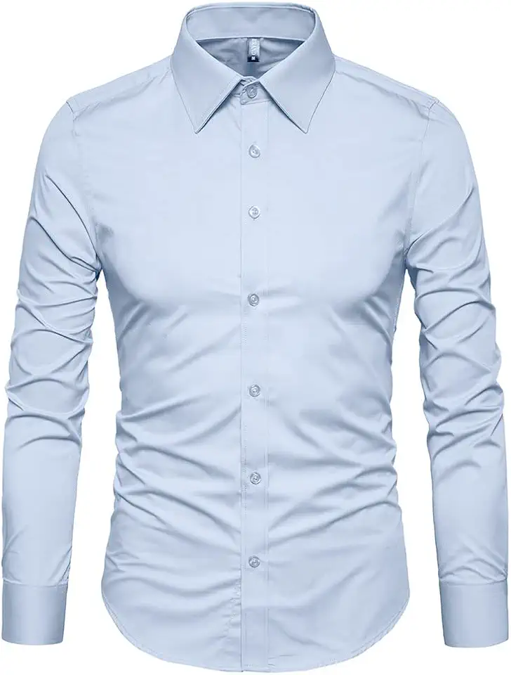 Manwan walk Men's Slim Fit Business Casual Cotton Long Sleeves Solid Button Down Dress Shirts