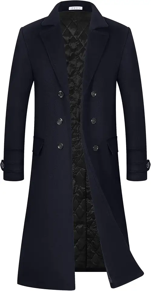 APTRO Men's Full Length Trench Coat Wool Overcoat Windbreaker