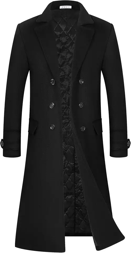 APTRO Men's Full Length Trench Coat Wool Overcoat Windbreaker