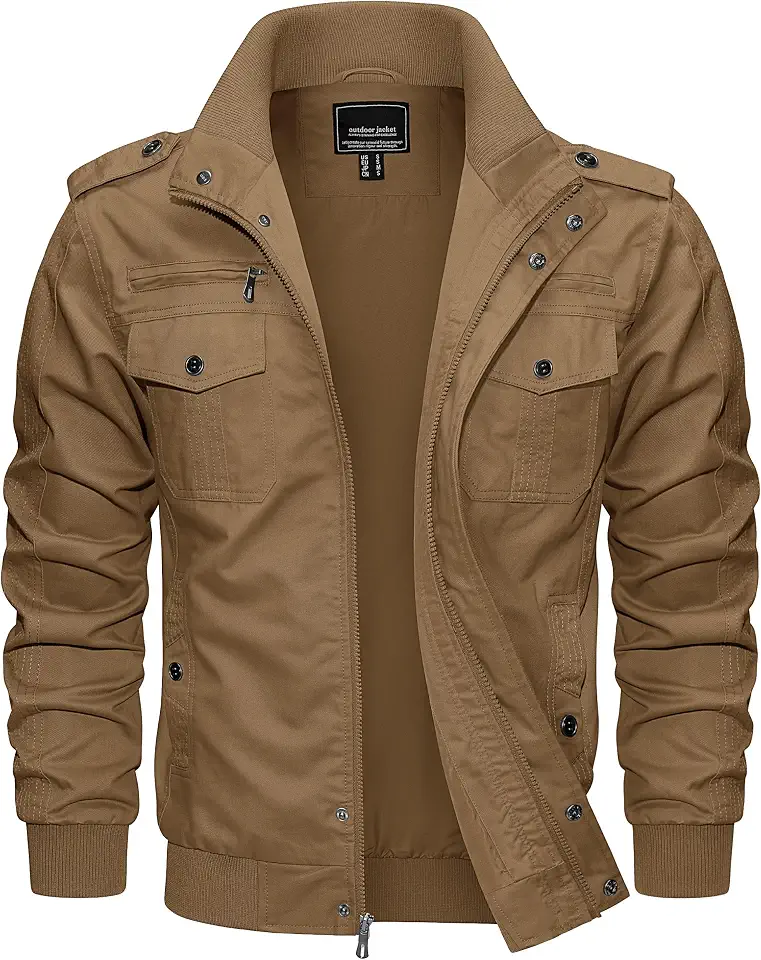 CRYSULLY Men's Military Jacket Casual Workwear Coat with Multi Pockets