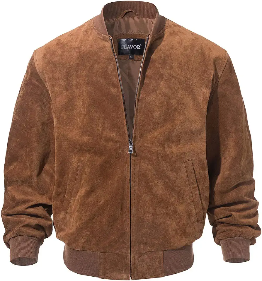 FLAVOR Men's Leather Baseball Jacket Vintage Suede Pigskin