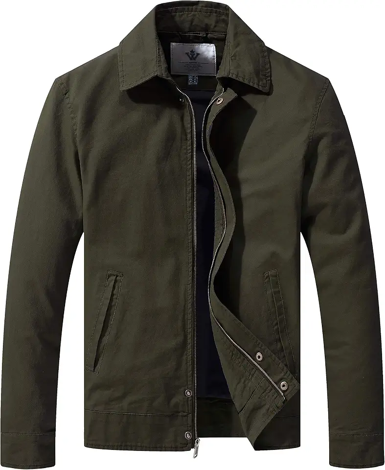 WenVen Men's Lightweight Military Cotton Jacket Casual Fall Lapel Work Coat