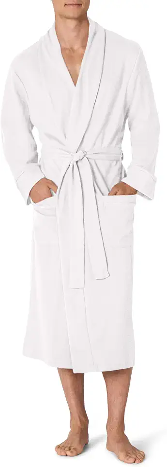 Amazon Essentials Men's Lightweight Cotton Waffle Bath Robe, Mid-Length Loungewear (Available in Big & Tall)