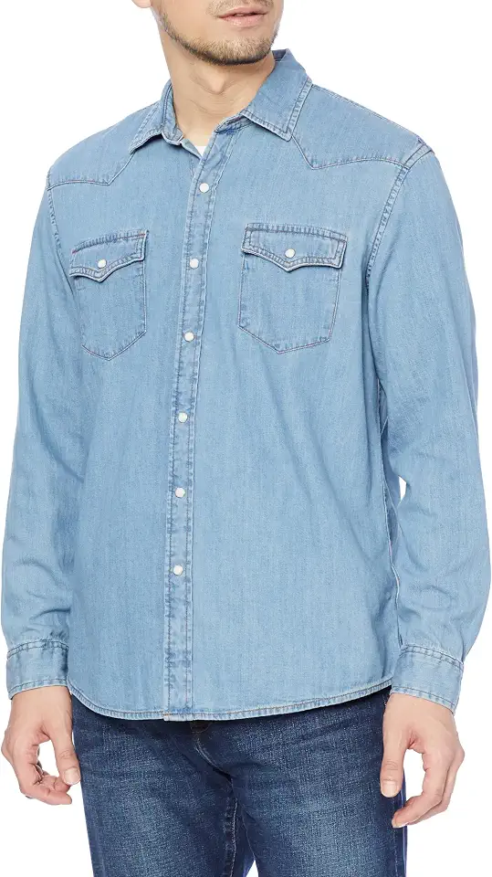 Amazon Essentials Men's Slim-Fit Long-Sleeve Denim Western Style Cotton Shirt with Snap Buttons, Lightweight