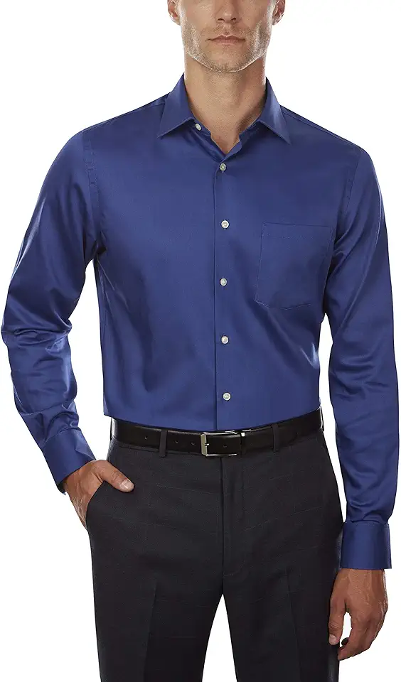Van Heusen Men's Lux Sateen Fitted Solid Spread Collar Dress Shirt