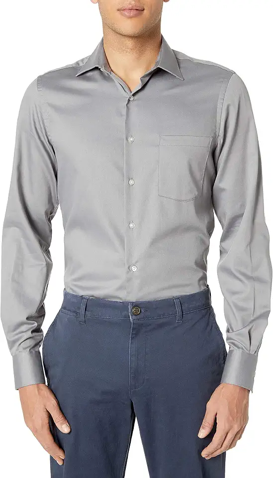 Van Heusen Men's Lux Sateen Fitted Solid Spread Collar Dress Shirt