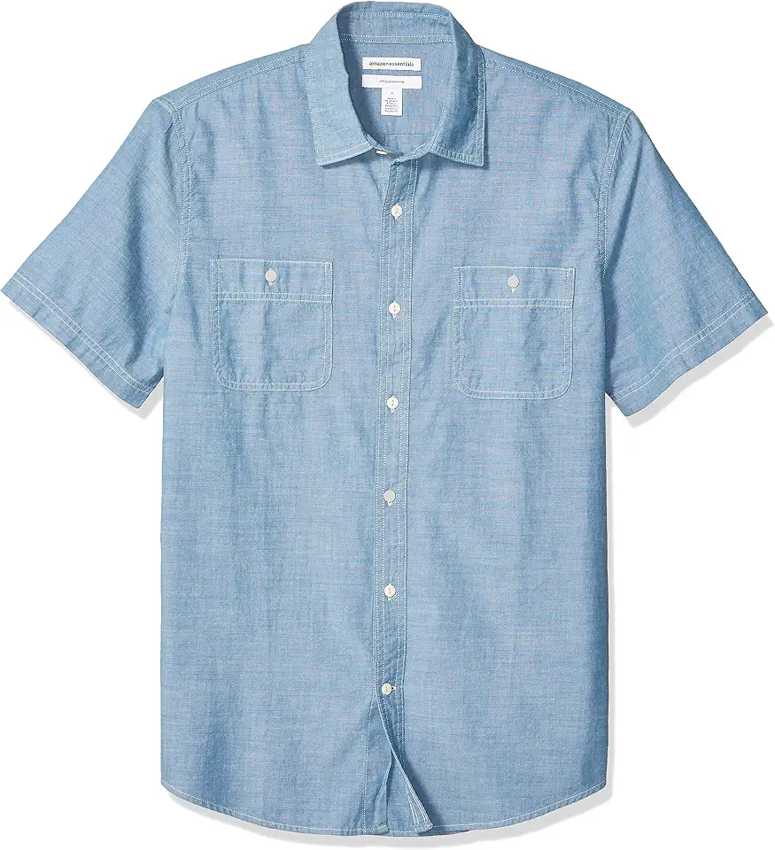 Amazon Essentials Men's Regular-Fit Short-Sleeve Poplin Shirt, Collared, Washed