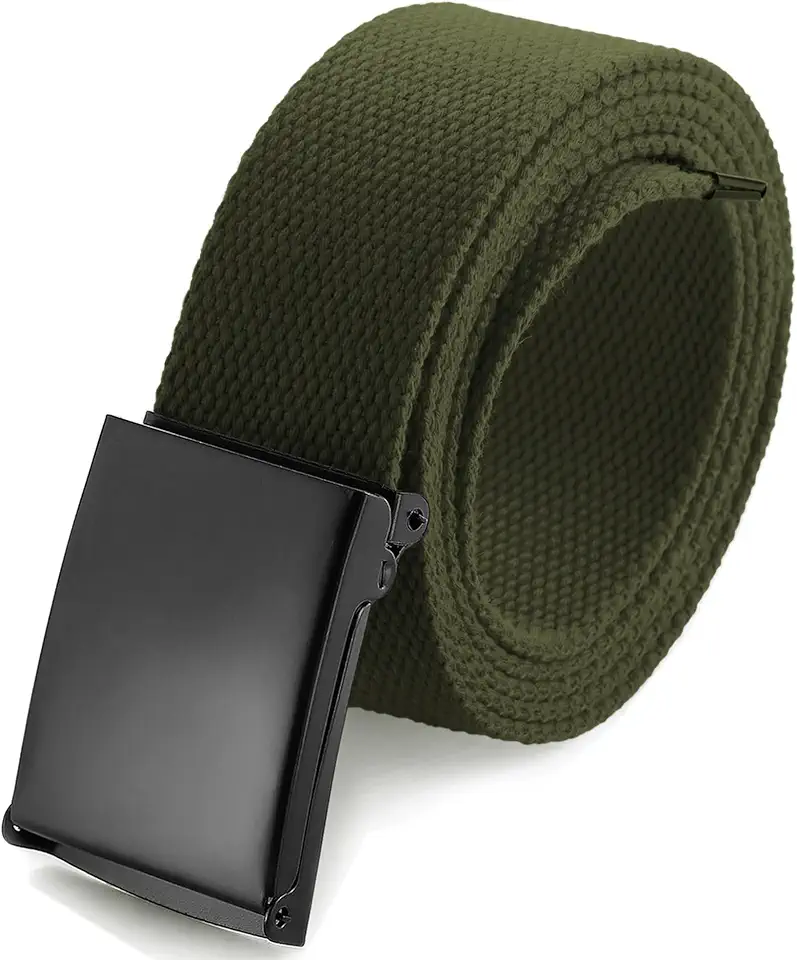 Mile High Life Cut To Fit Canvas Web Belt Size Up to 52" with Flip-Top Solid Black Military Buckle