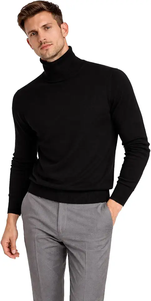 Cashmeren Men's Essential Knit Turtleneck Sweater 100% Merino Wool Long Sleeve Roll Neck Pullover
