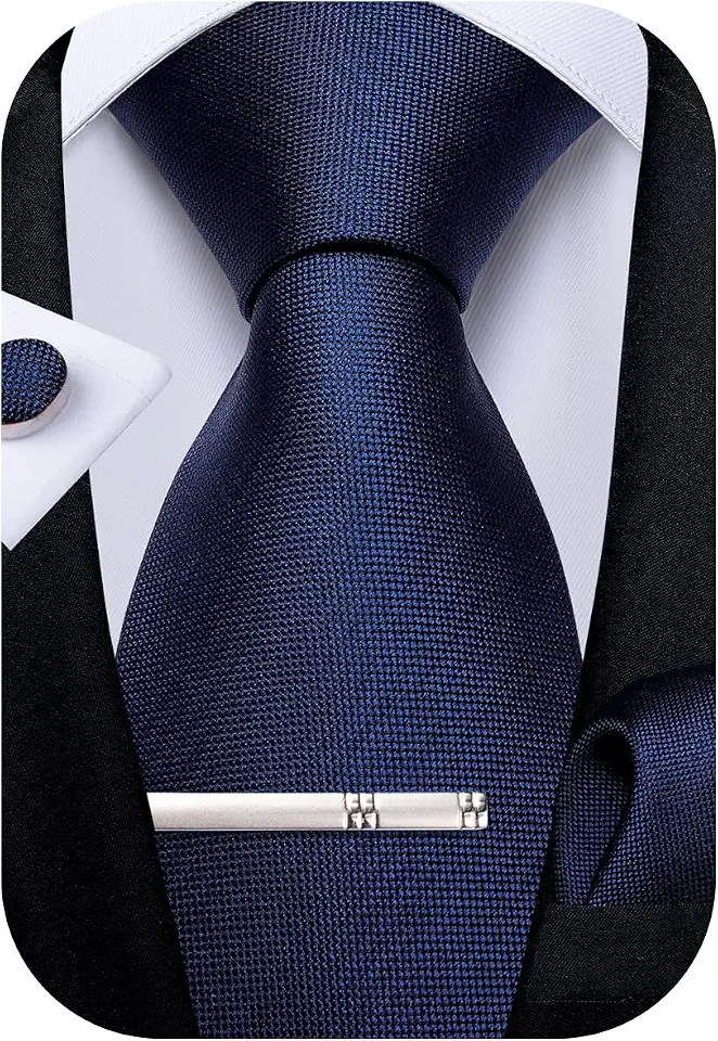 DiBanGu Mens Silk Necktie Solid Color Tie and Pocket Square Cufflink Tie Clip Set Woven Plain Ties for Men Wedding Party