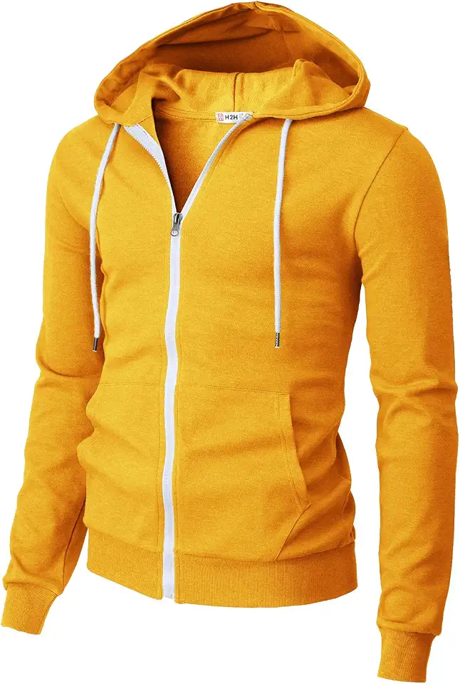H2H Men's Zip Up Hoodie Lightweight Long Sleeve Basic Slim Fit Cotton SweatShirt with Pocket