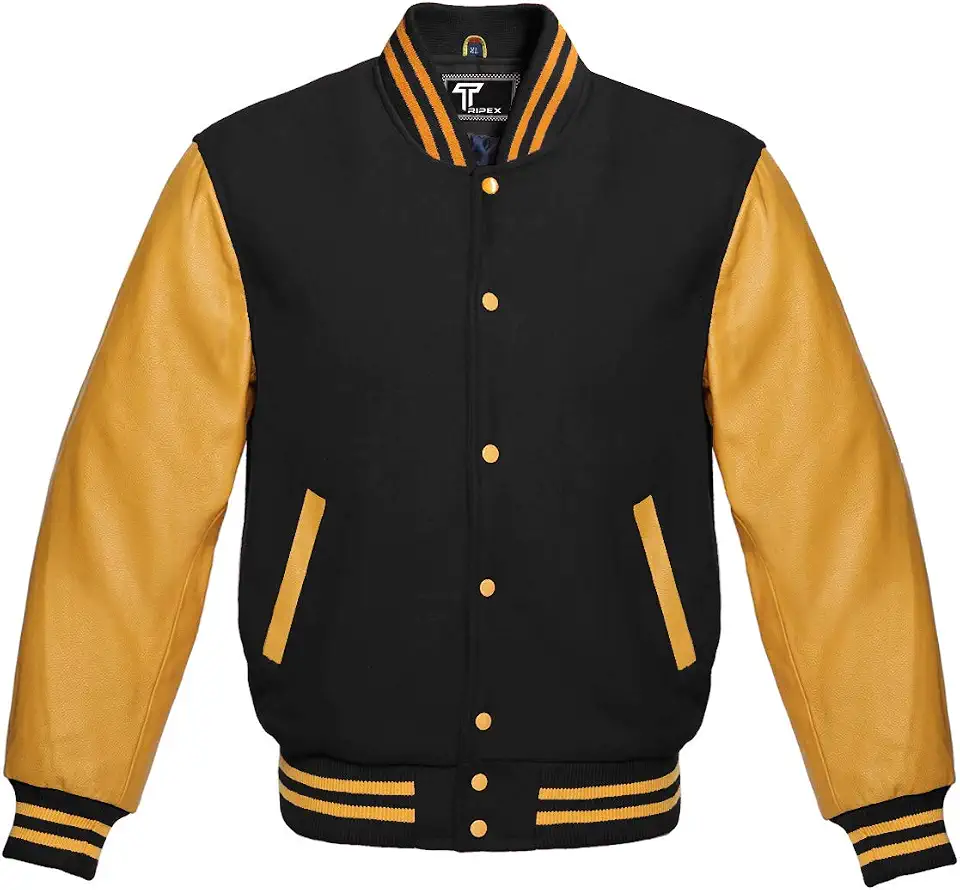 Premium Letterman Baseball School College Bomber Varsity Jacket Purple & Gold Genuine Leather Sleeves
