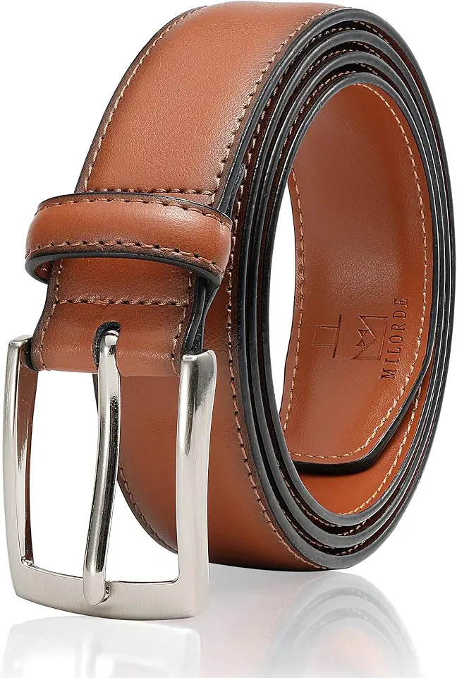 MILORDE Men's Genuine Leather Dress Belt for Work Business and Casual