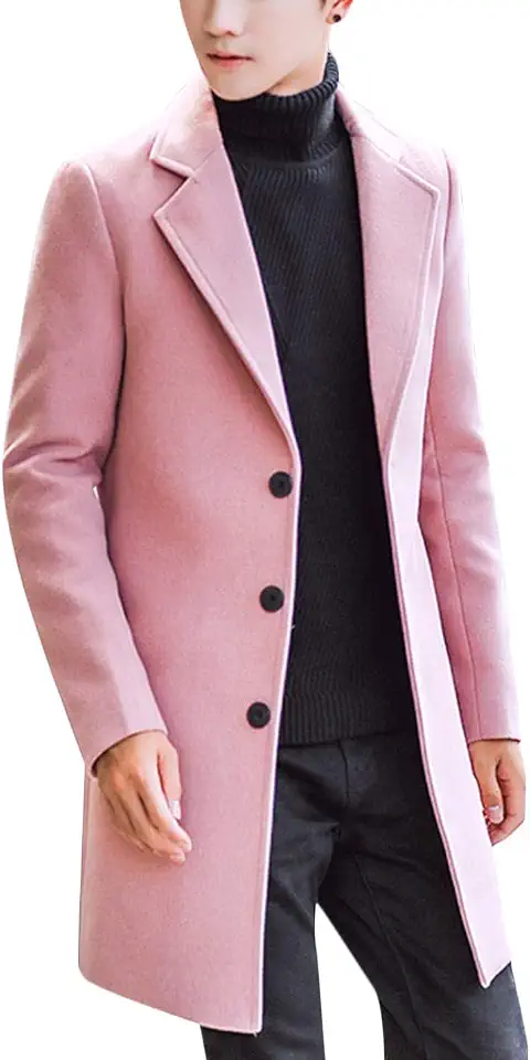 Springrain Men's Wool Blend Pea Coat Single Breasted Overcoat