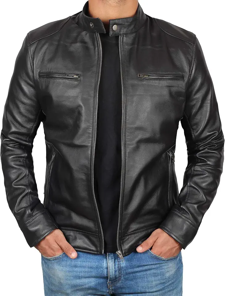 Decrum Cafe Racer Real Lambskin Leather Jackets For Men Motorcycle Style