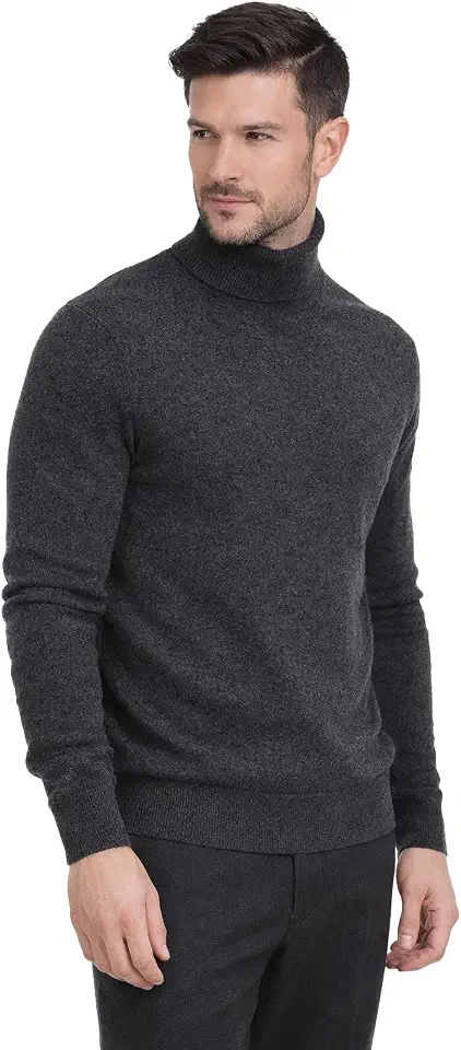 Cashmeren Men's Basic Turtleneck Sweater 100% Pure Cashmere Long Sleeve Roll Neck Pullover