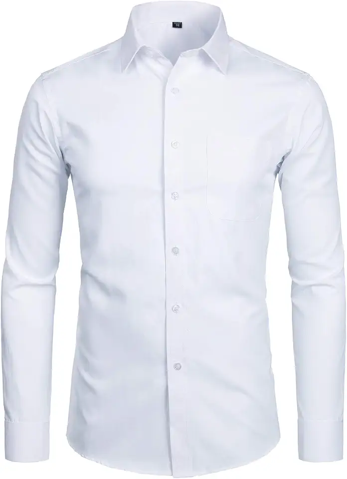 ZEROYAA Men's Long Sleeve Dress Shirt Solid Slim Fit Casual Business Formal Button Up Shirts with Pocket