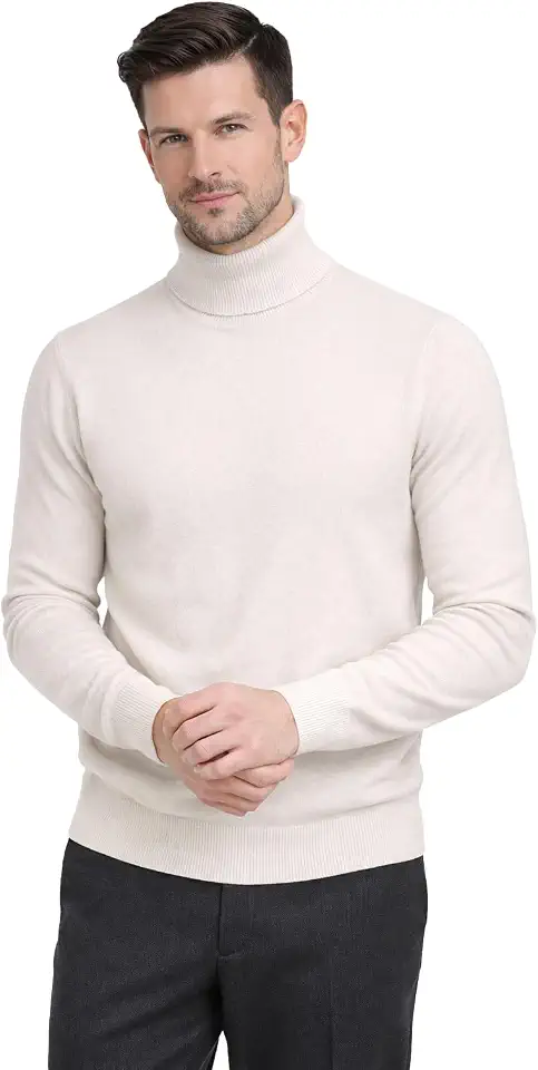 Cashmeren Men's Basic Turtleneck Sweater 100% Pure Cashmere Long Sleeve Roll Neck Pullover