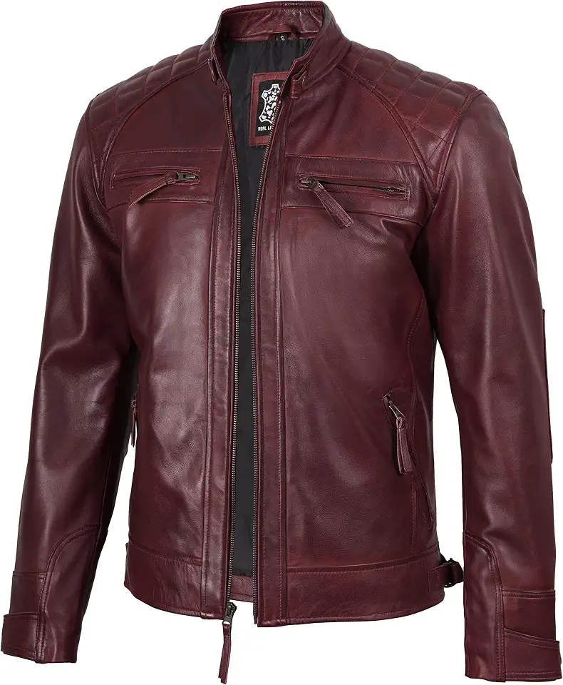 Decrum Real Lambskin Cafe Racer Leather Jackets for Men Motorcycle Style