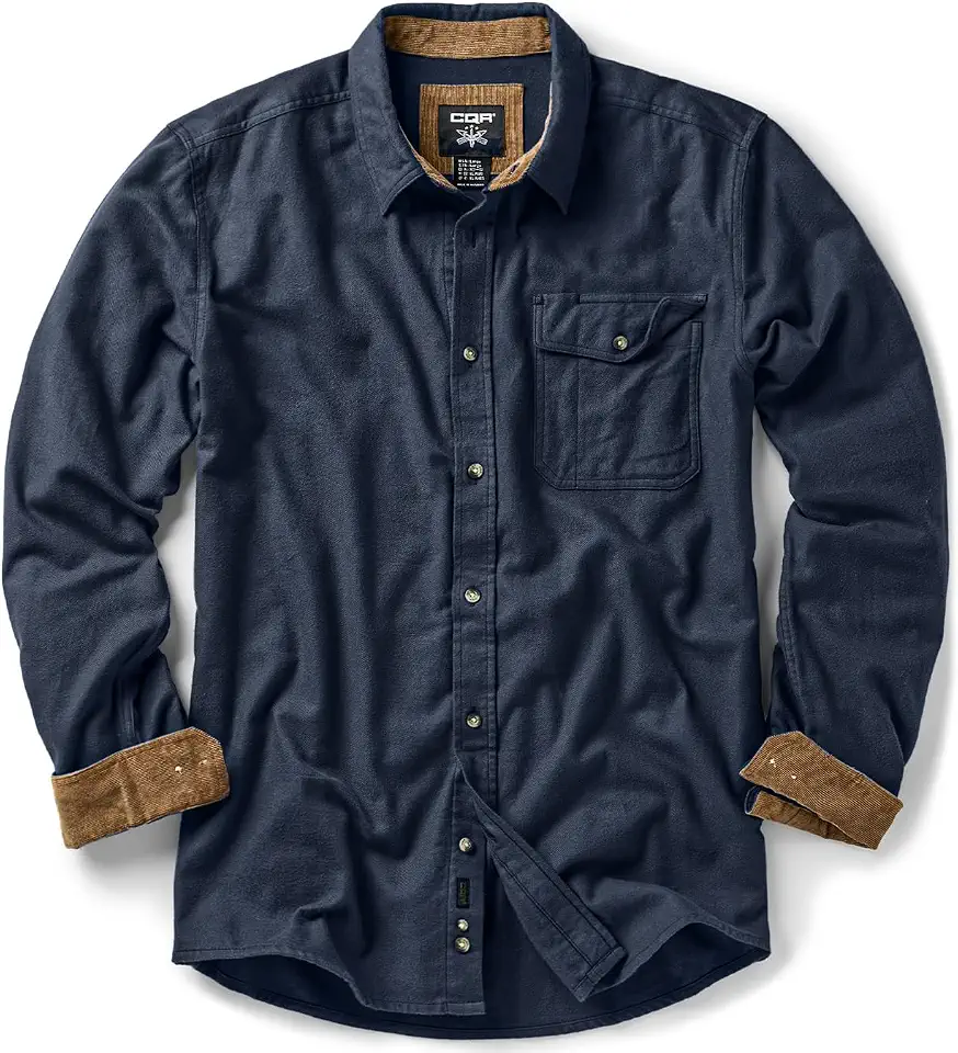 CQR Men's 100% All Cotton Button Down Flannel Shirts, Long Sleeve Brushed Warm Soft Casual Outdoor Plaid Shirt