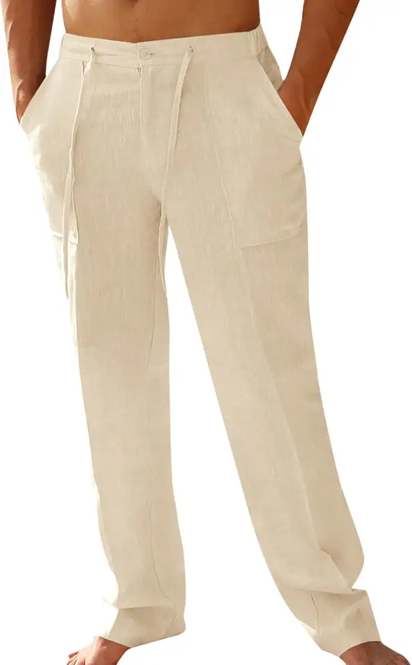 Men's Regular Fit Cream Linen Chino Pants