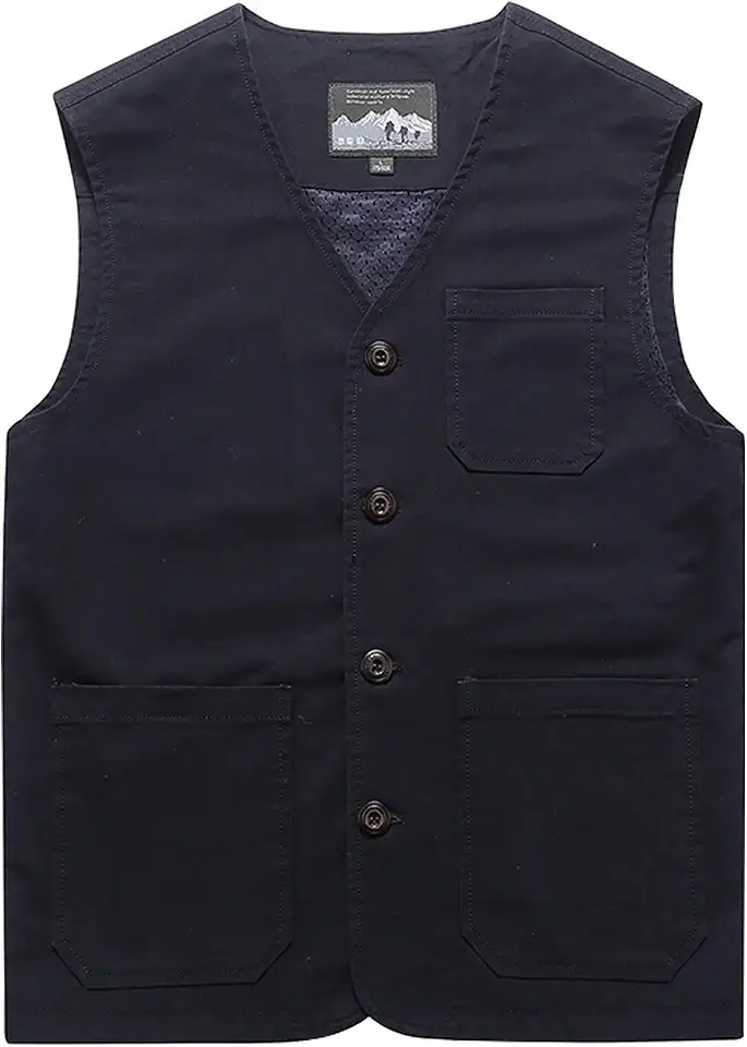 Global Recycled Standard Gihuo Men's Travel Vest Casual Outdoor Multi-Pocket V-Neck Button Cotton Workwear Vest