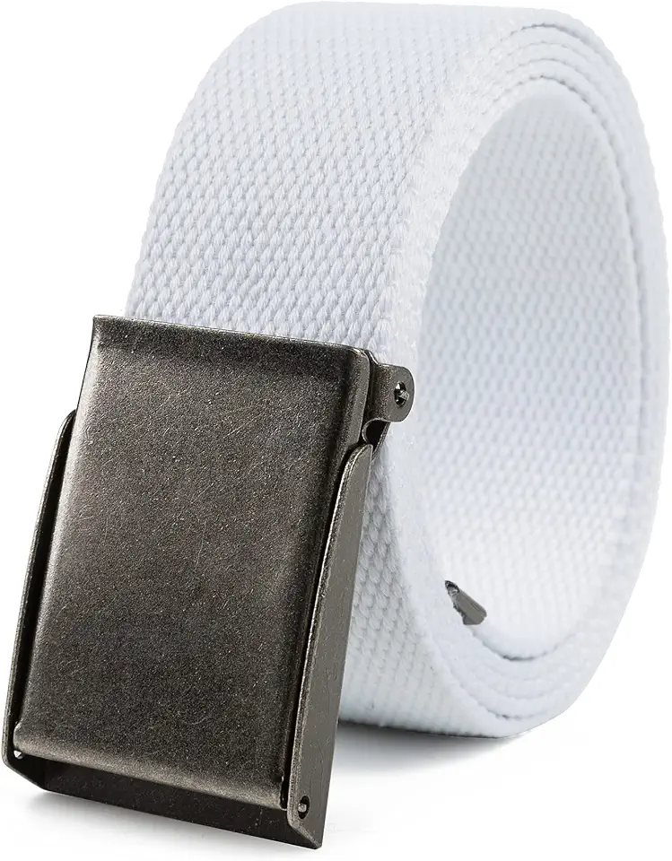 Mile High Life Canvas Web Belt | Cut to Fit Up to 52" | Flip-Top Matte Silver Nickel Buckle 12 Colors