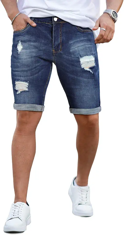 GINGTTO Mens Jean Shorts Slim Fit Stretch Denim Shorts Men