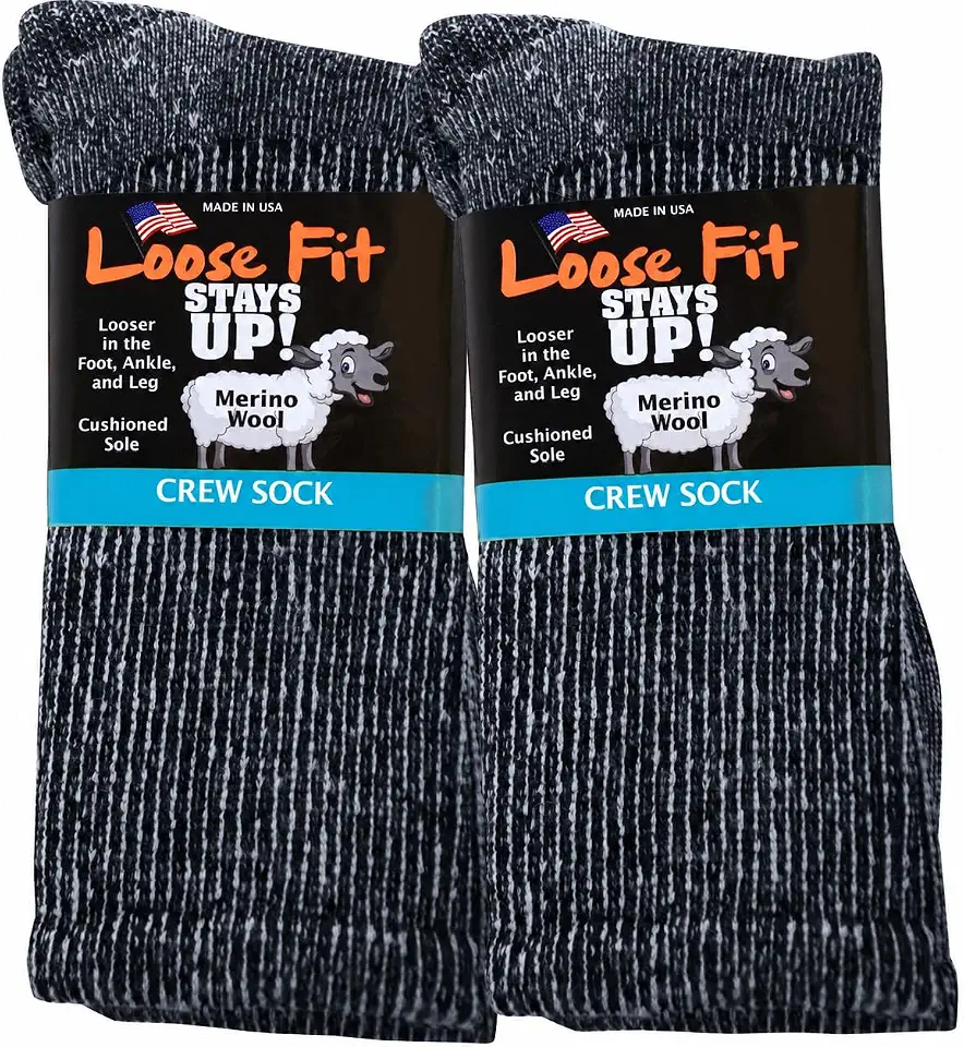 Loose Fit Stays Up! Marled Merino Wool Socks - 2-Pk, Up to 3E, Made in USA