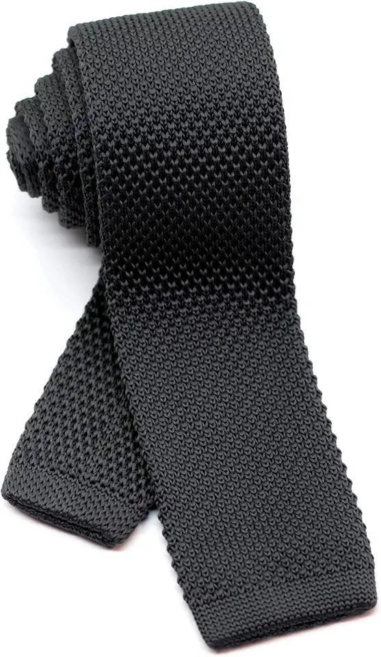 Men's Knit Tie Slim Skinny Square Necktie Width 2.2 inches Washable Solid Color Dark Grey Gray Charcoal